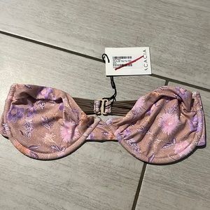 Acacia Swimwear Strapless bikini rose top in print dhalia NWT
